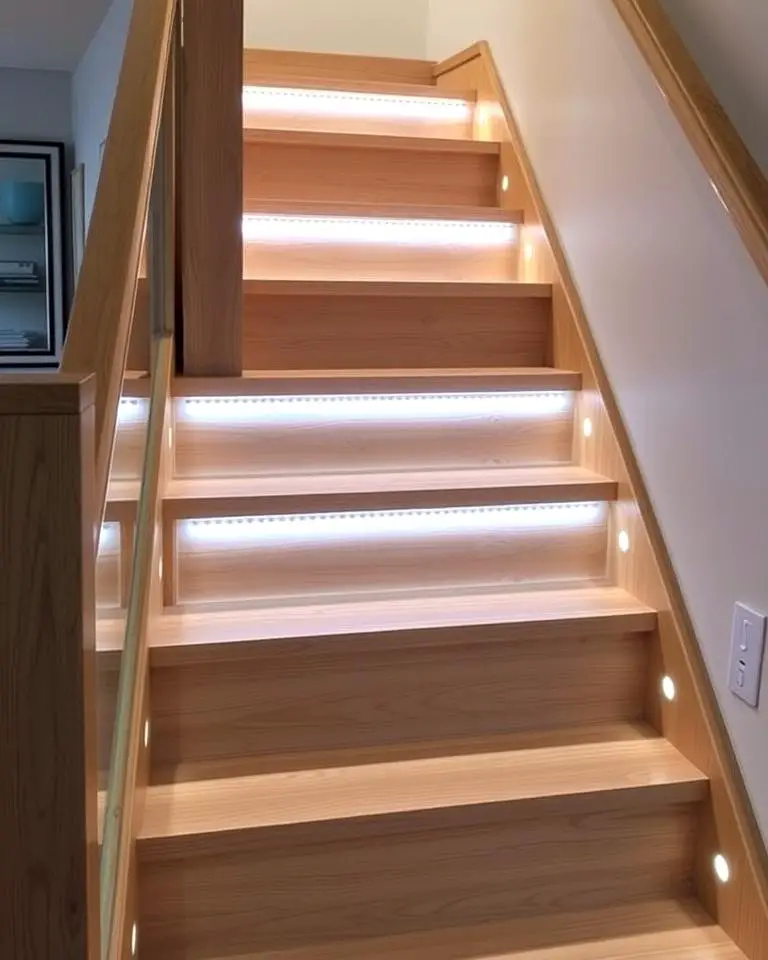 White Oak Stairs with LED Lighting