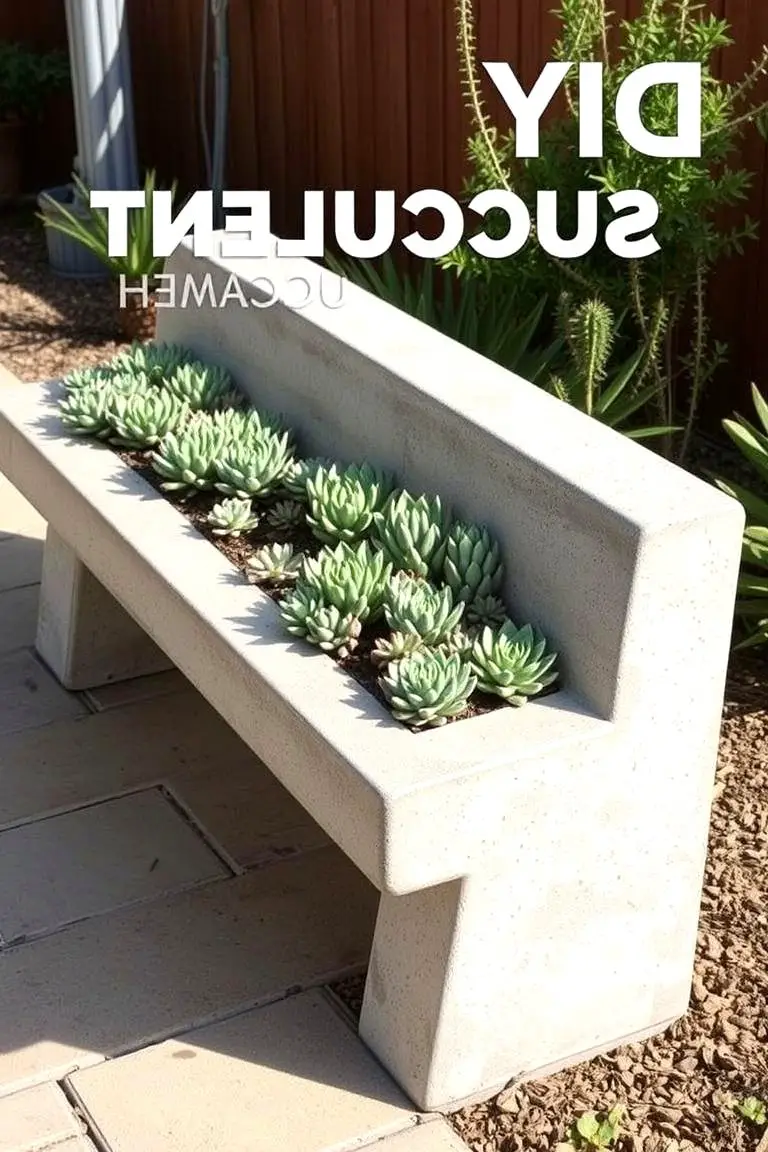 DIY Cement Succulent Bench