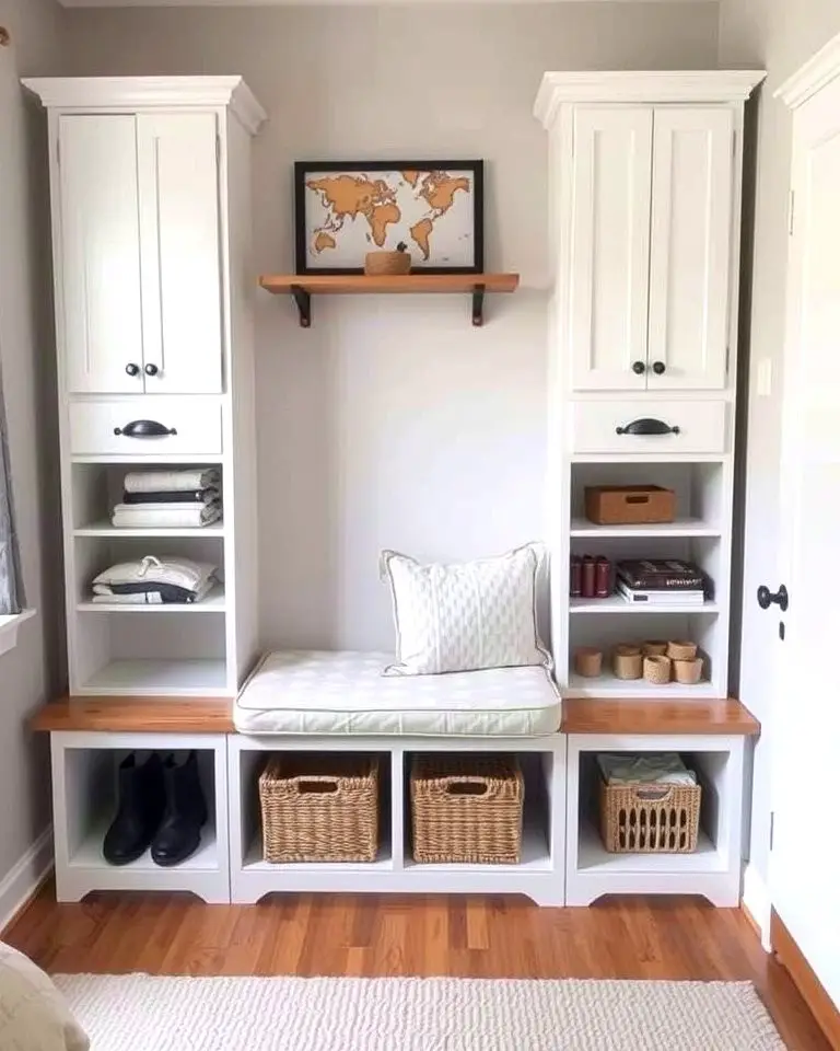 Bench with Built-In Shelves