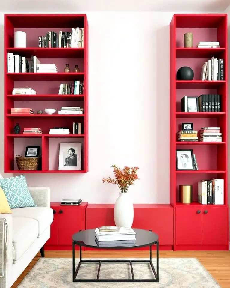 Red and Black Shelving Units