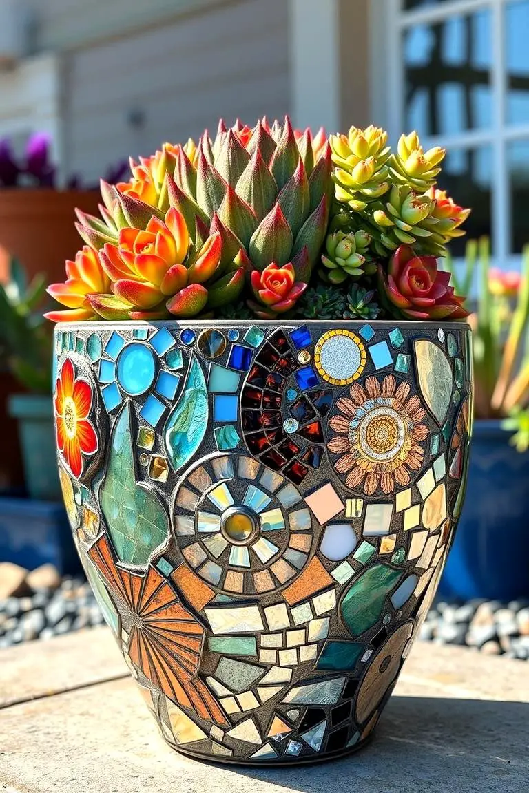Mosaic Glass Succulent Pot