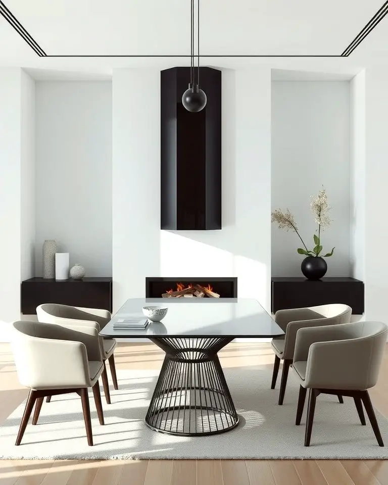 Sleek Modern Fireplace for Minimalist Dining