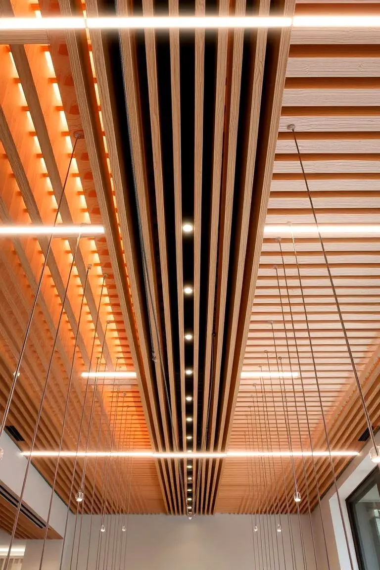 Sleek Floating Wood Slat Ceiling