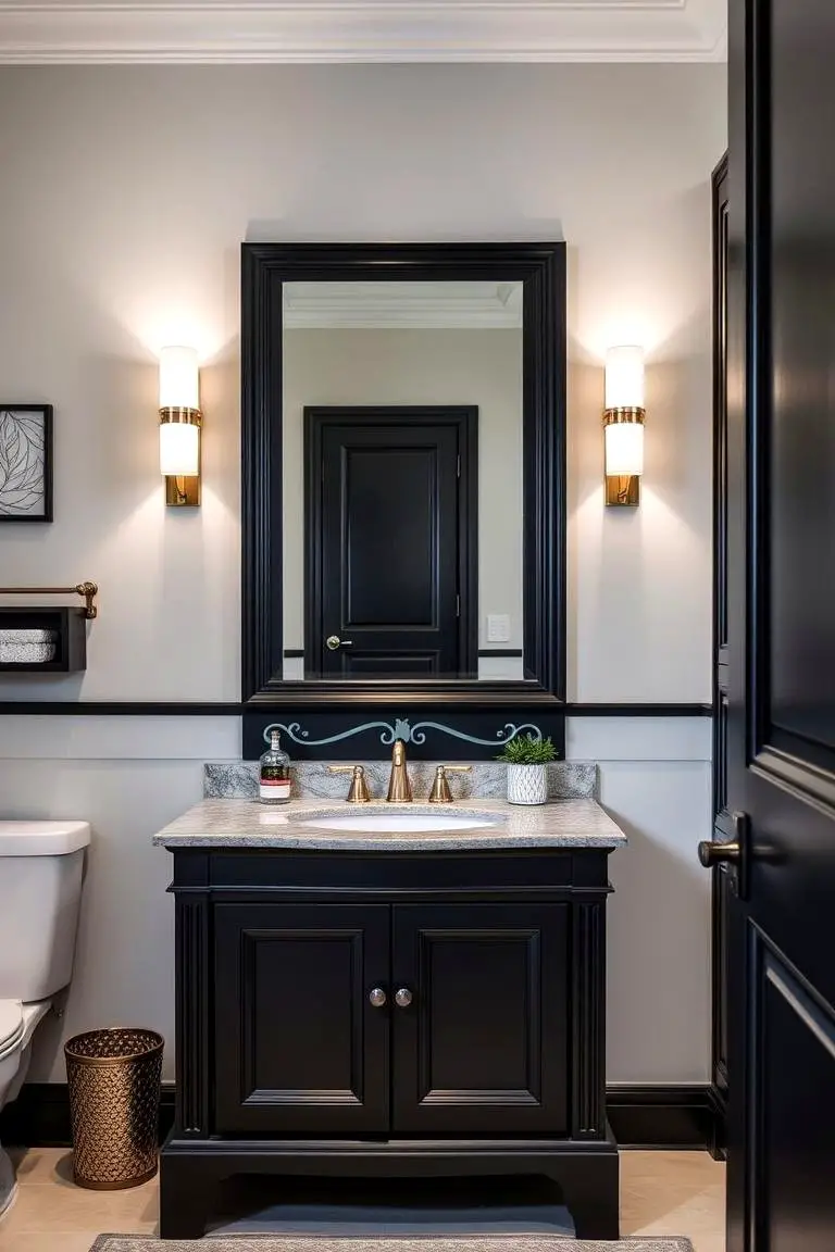 Elegant Black Vanity with Blue Detailing