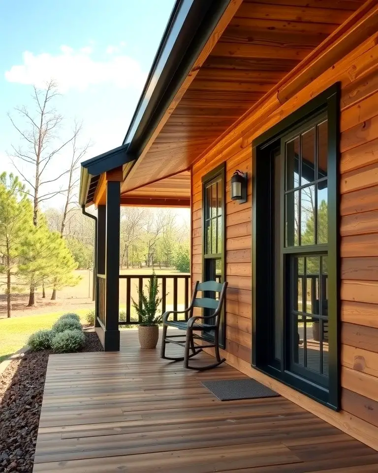 Rustic Farmhouse Porch with Black-Framed Windows