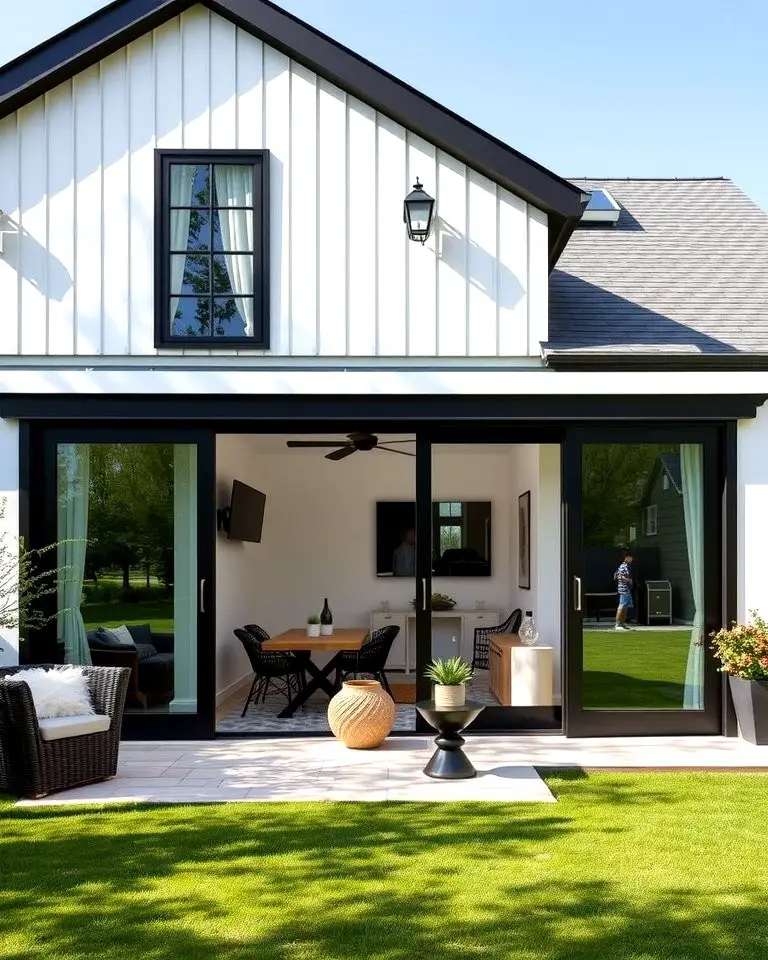 Farmhouse with Black Sliding Glass Windows
