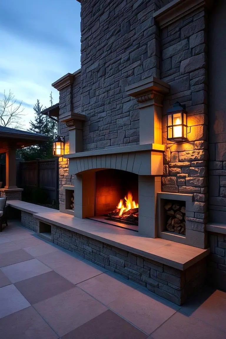 Built-in Stone Fireplace Feature