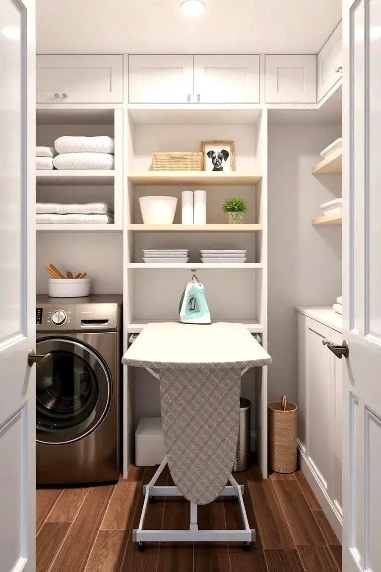 Fold-Down Ironing Board Shelf Combo