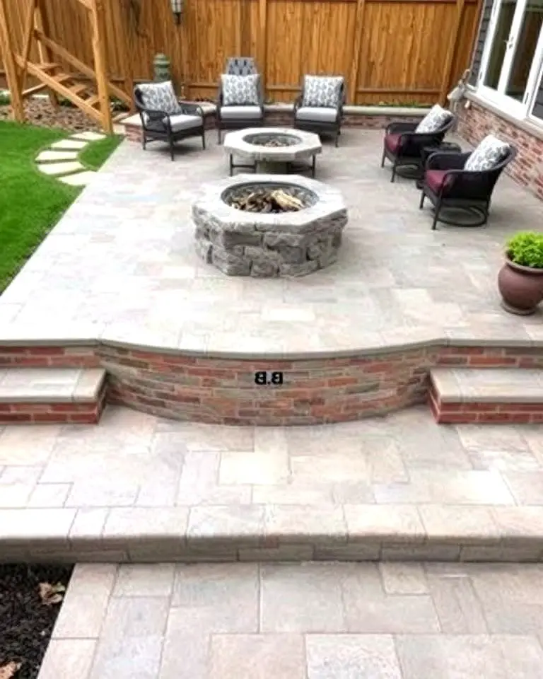 Multi-Level Stamped Concrete Patio with Fire Pit