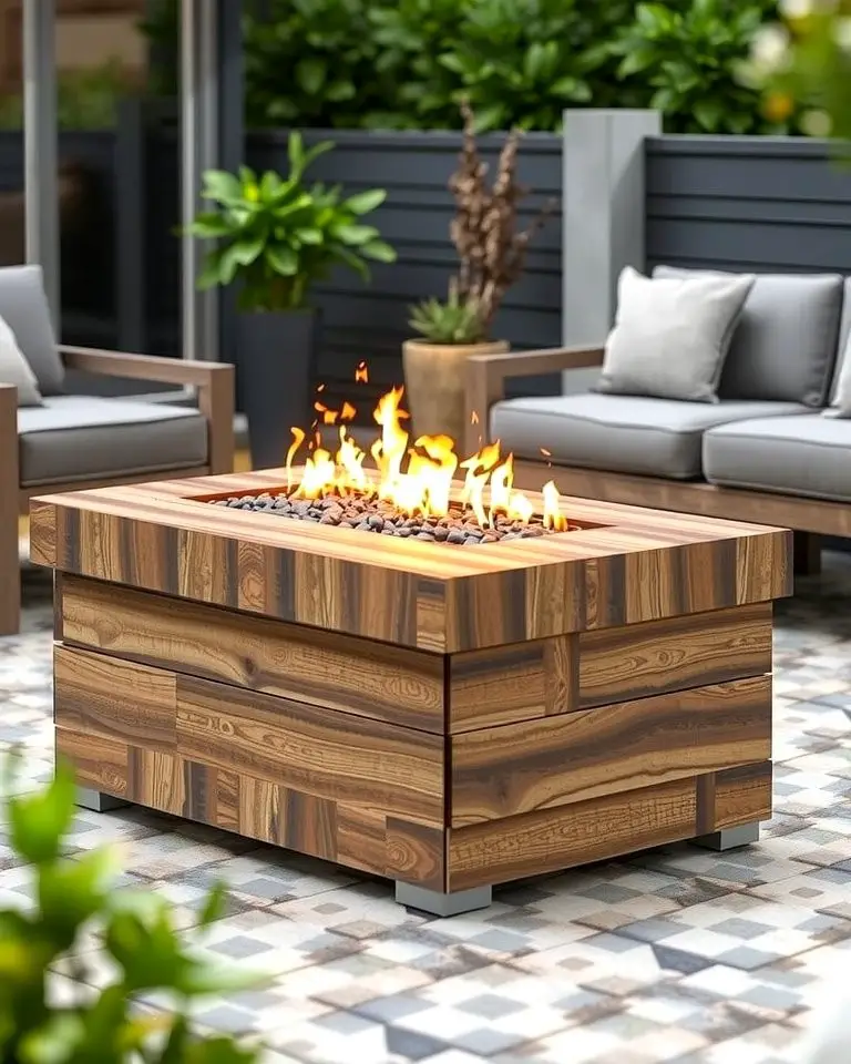 Rectangular Gas Fire Pit with Wood Look