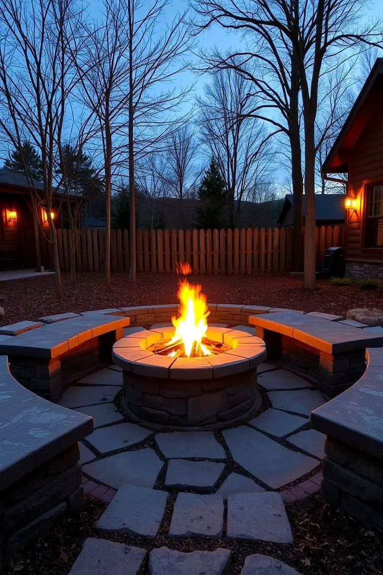 Fire Pit with Stone Bench Integration